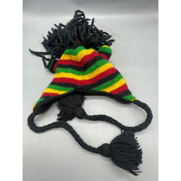 rasta mohawk monkey beanie tie fringe wool animal hat braded crazy red os READ - Picture 8 of 8